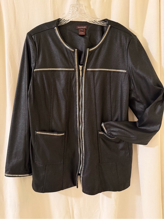 Multiples Jackets & Blazers - Multiples Black Faux-Leather Jacket with Silver Stud Trim